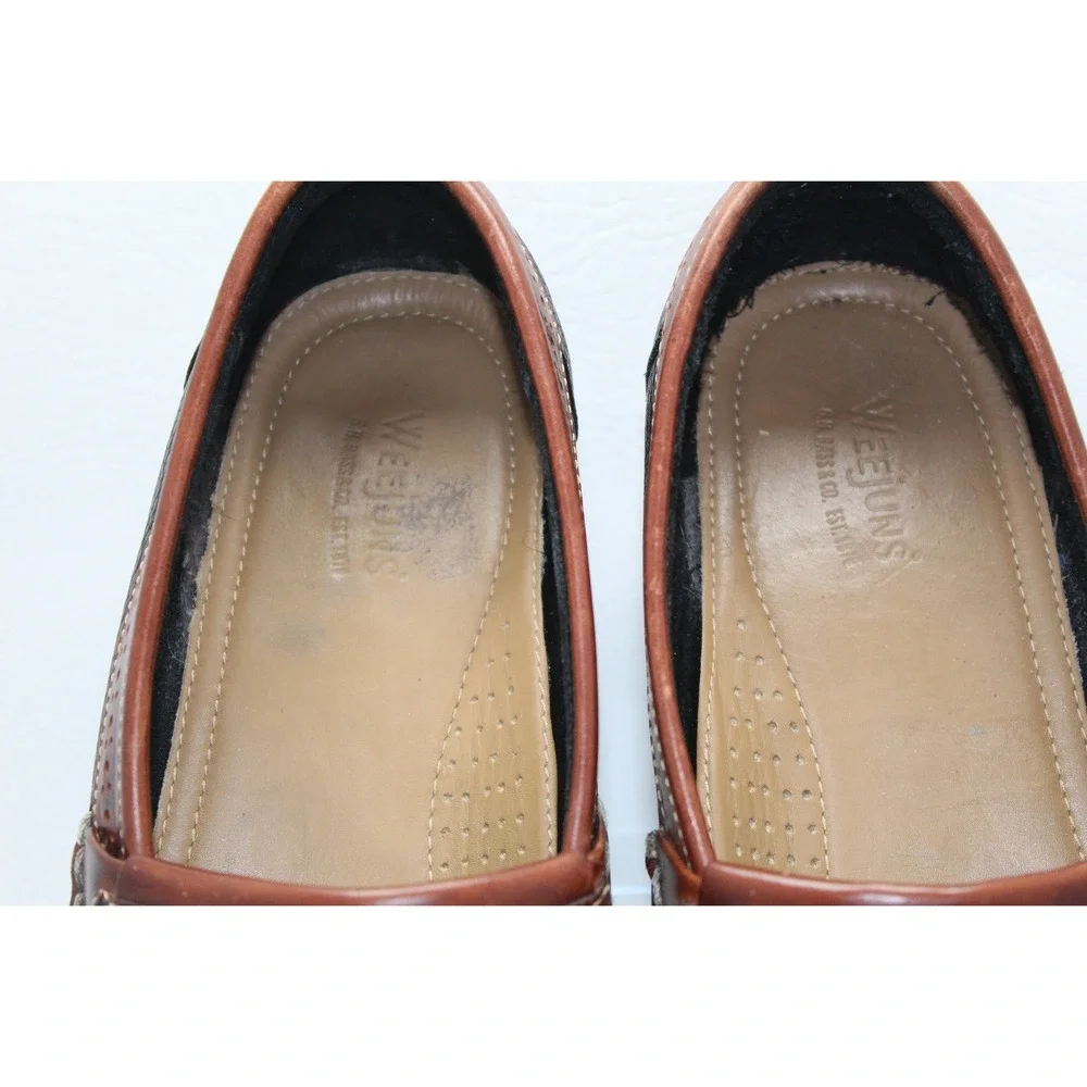 GH Bass Weejuns Mens 10D Black Brown Pebbled Leather Tassel Kiltie Loafers‎ 0035